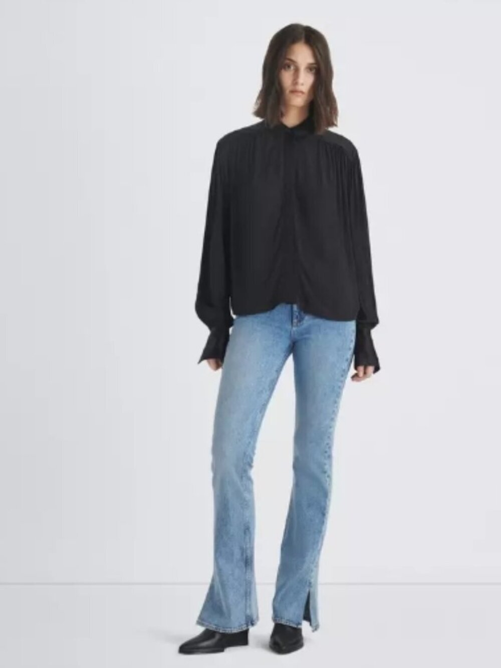 rag & bone Aubrey Semisheer Long Sleeve Top Black Size S NWT